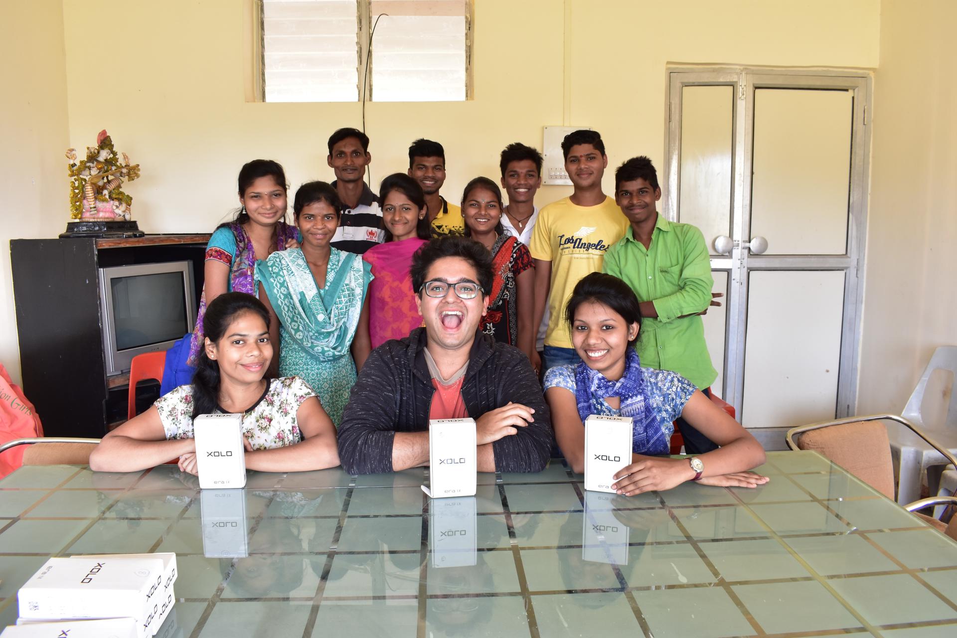 Data workers in India celebrating with karya founder 