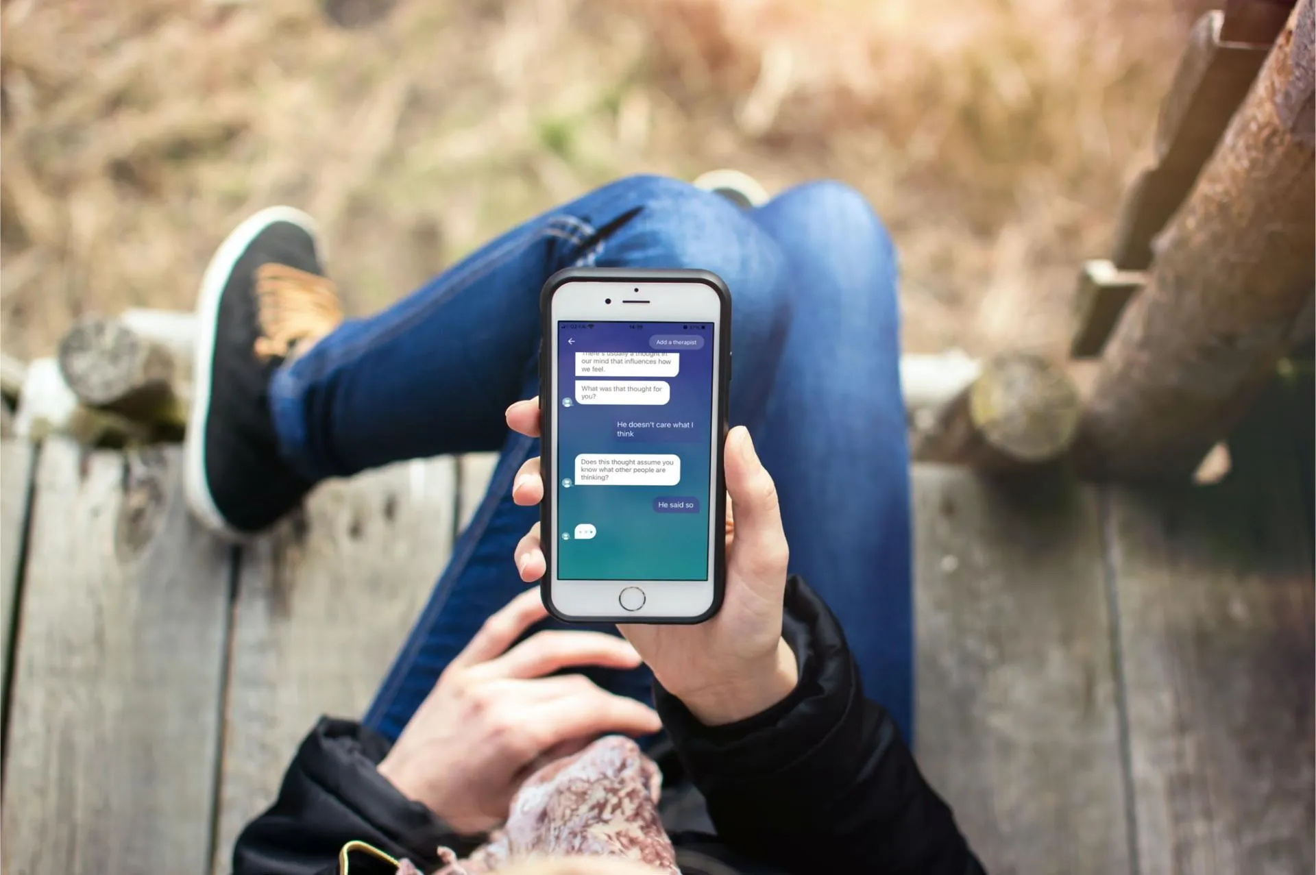 Man texting to get mental health support